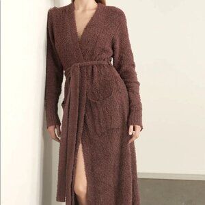 SKIMS Cozy Bouclé Long Robe With Belt In Cocoa Brown Size S/M NWT